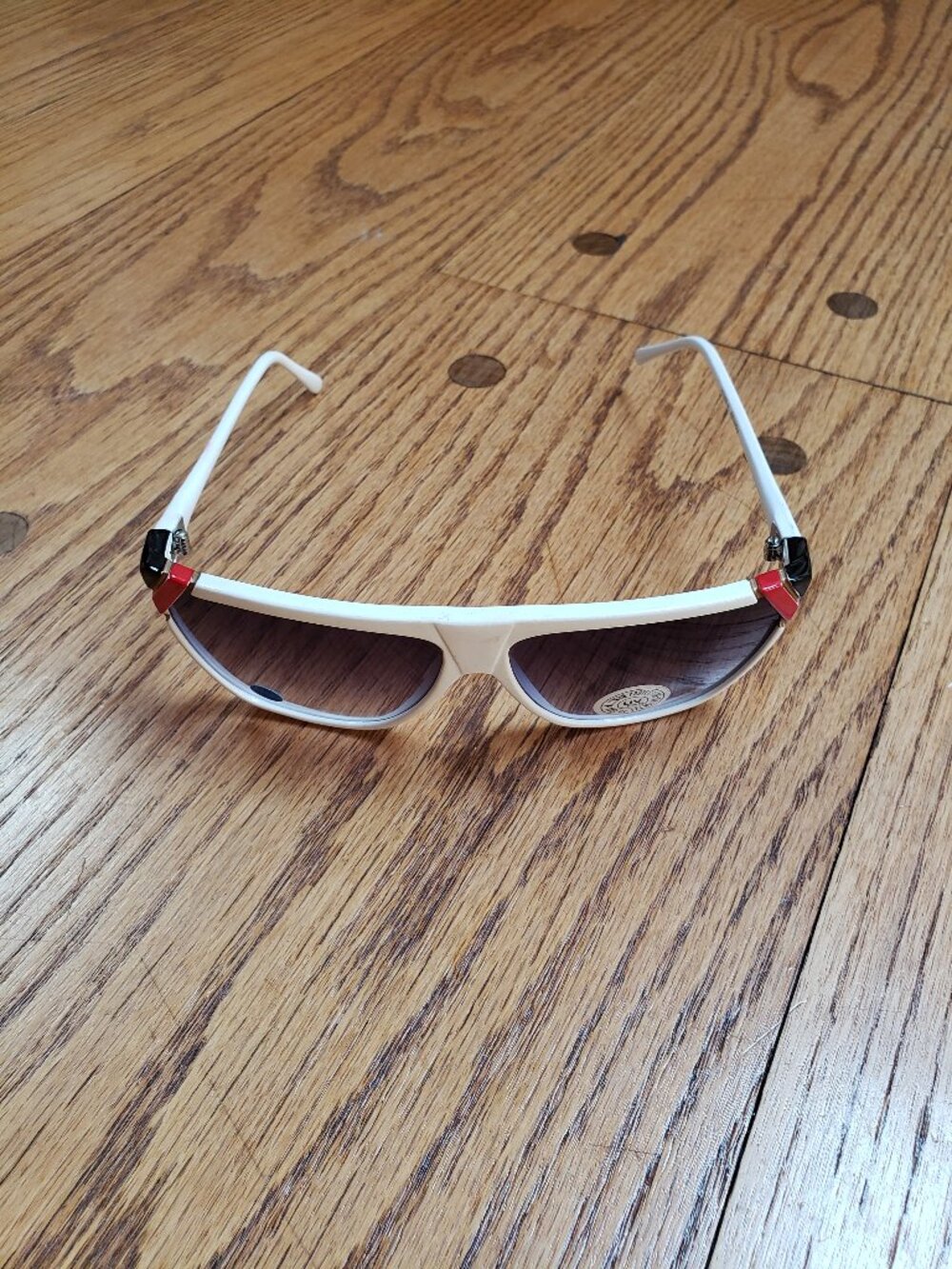 Vintage Retro White Red Black Plastic Sunglasses NOS